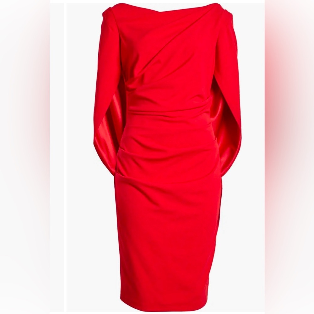Betsy Adam Jordan Cape Sleeve Crepe Sheath Dress Red Size 10 - Picture 3 of 7